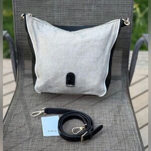 Furla Black and Cream Minerva Hobo bag